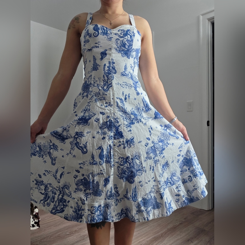 Blue and White Floral Print Dress